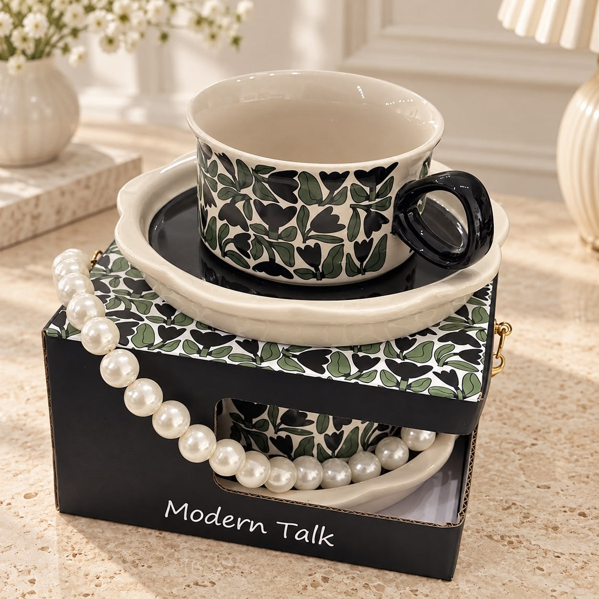 Black Floral Tea Cup & Saucer Gift Set 🖤☕