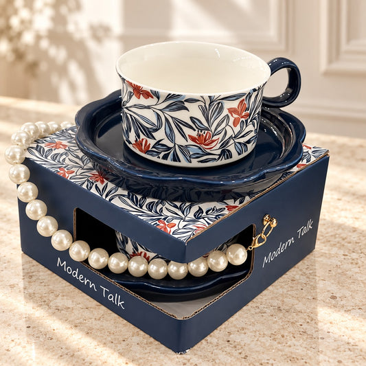 Navy Botanical Tea Cup & Saucer Gift Set 💙☕
