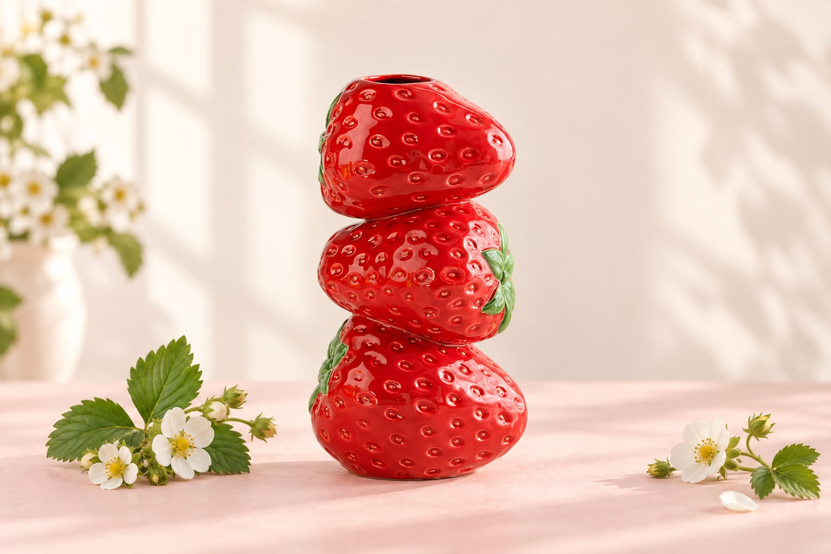 Strawberry Stack Ceramic Vase 🍓❤️