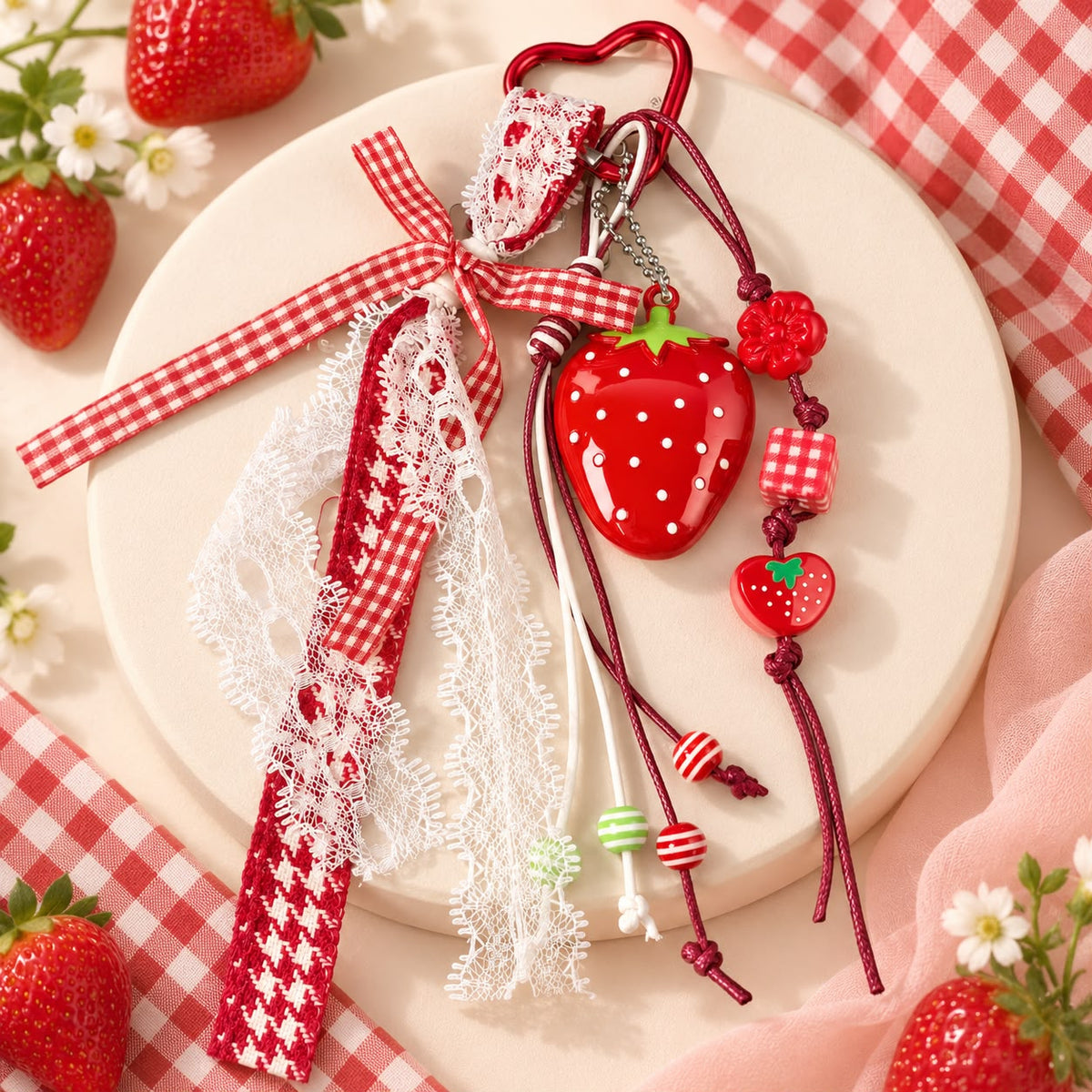 Strawberry Picnic Bag Charm 🍓❤️