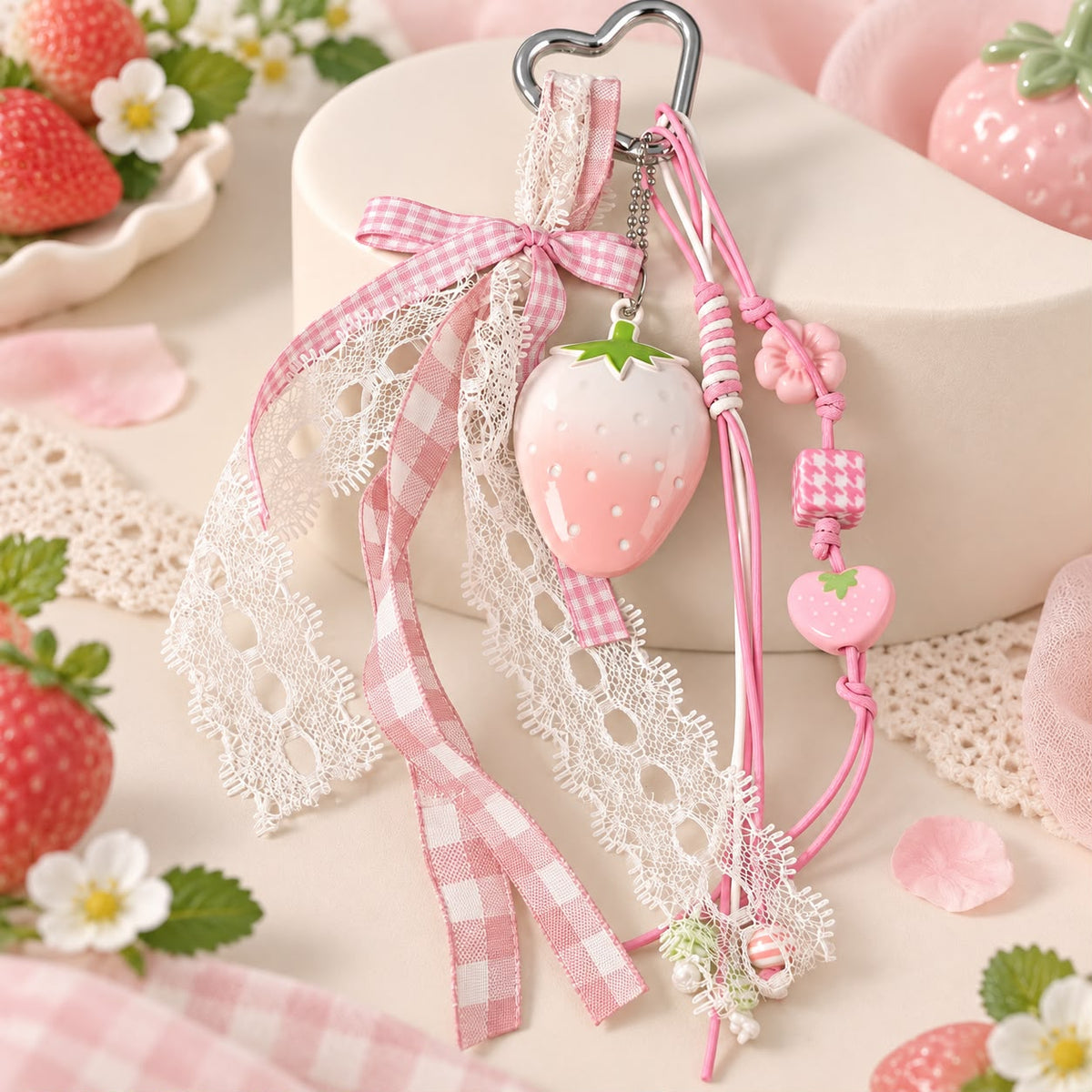 Pink Strawberry Coquette Bag Charm 🍓🎀🩷