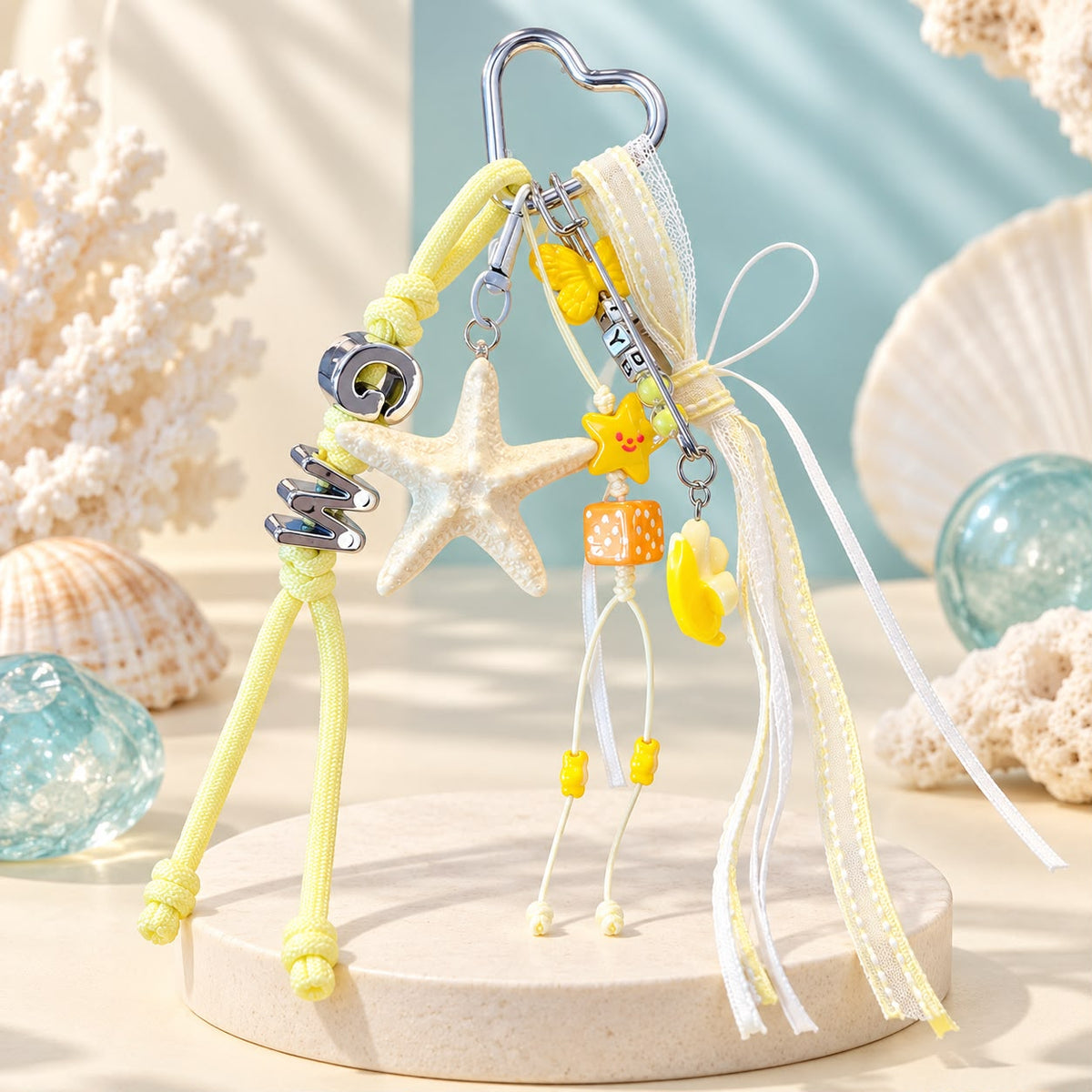 Yellow Starfish Coastal Bag Charm 💛⭐🐚