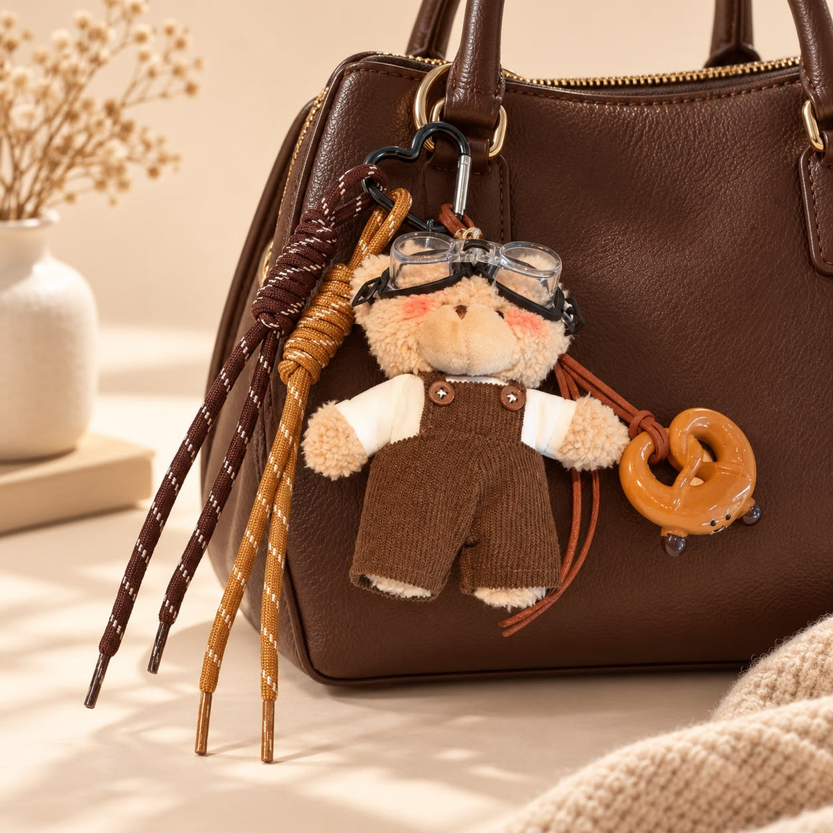Cozy Pretzel Teddy Bag Charm 🧸🥨🤎