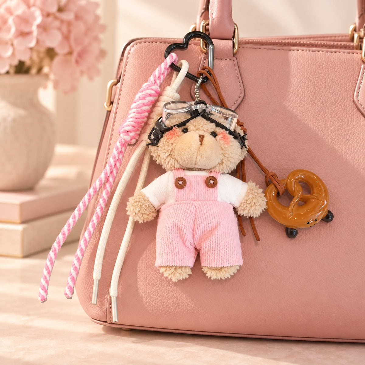 Pink Pretzel Teddy Bag Charm 🧸🥨🩷
