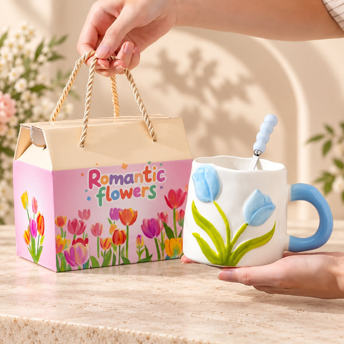 🩵 Blue Tulip Mug & Spoon Gift Set