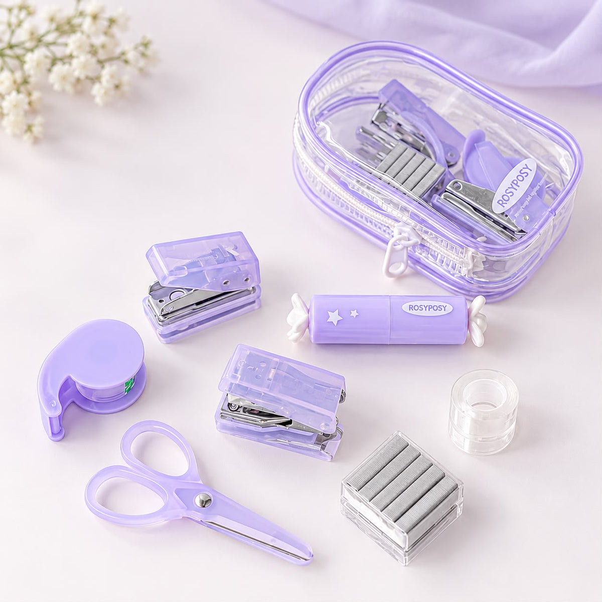 Purple Mini Stationery Kit – Cute Portable Office & School Supply Set 💜