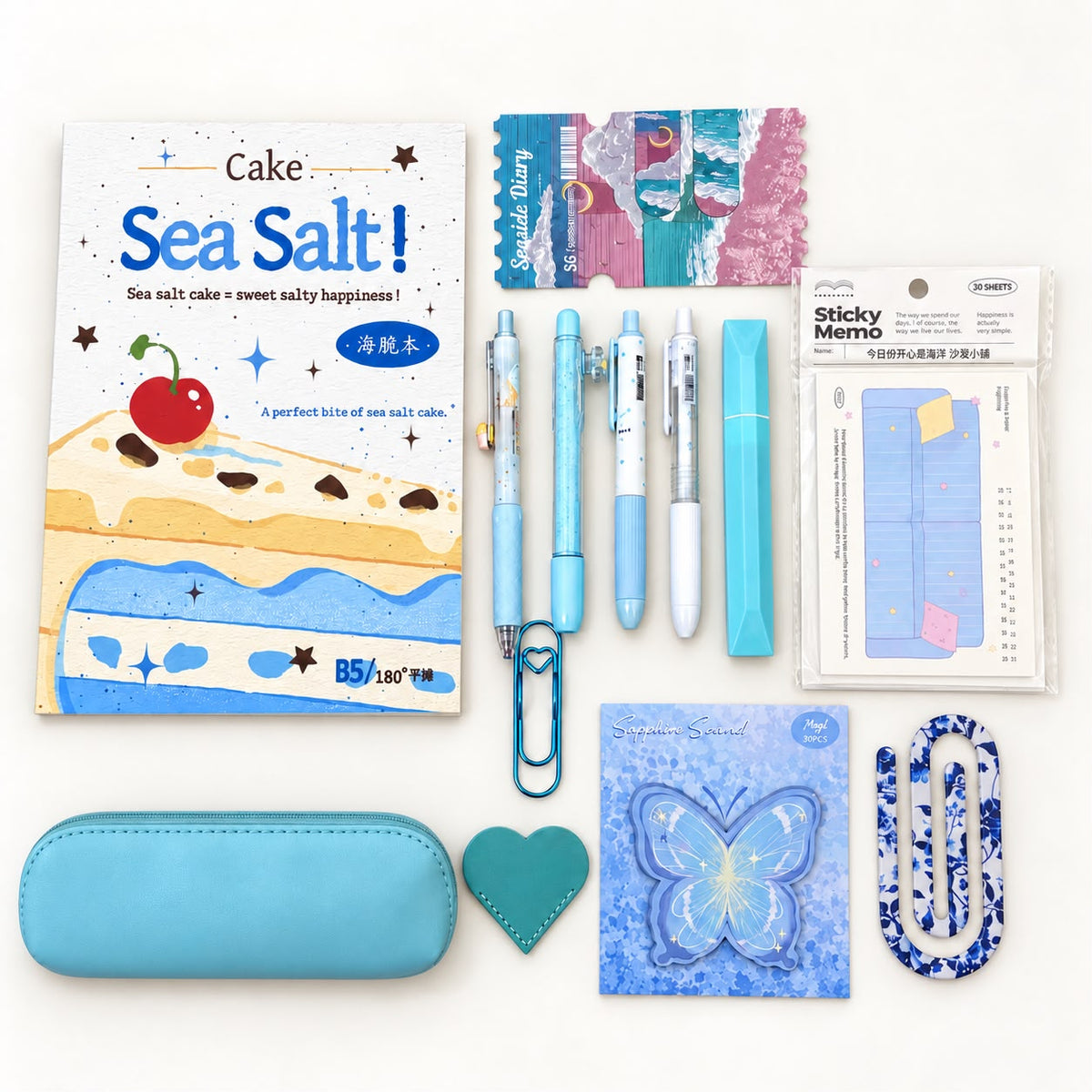 Sea Salt Cake Blue Stationery Bundle