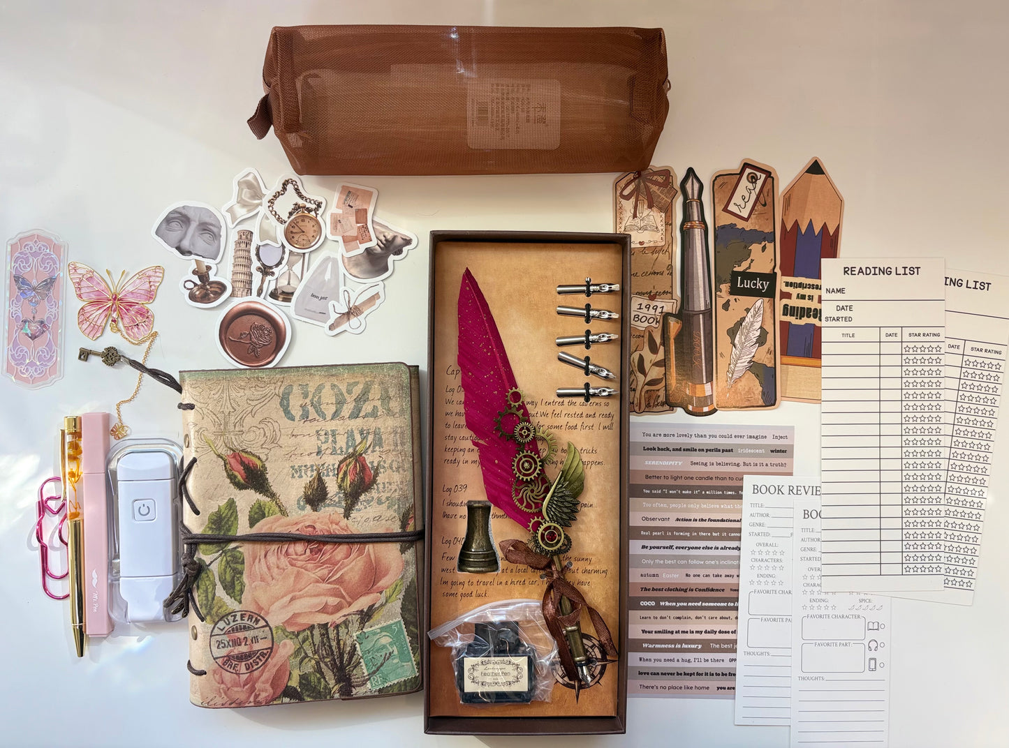 Vintage Feather Writing & Reading Bundle – Bookish Gift Set