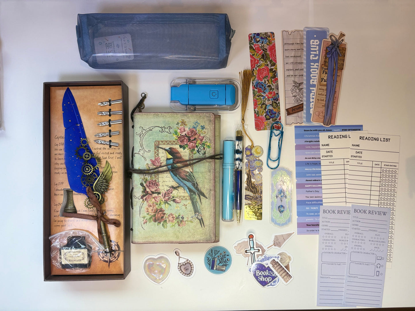 Vintage Blue Feather Writing & Reading Bundle – Bookish Gift Set