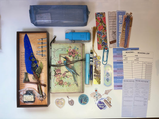 Vintage Blue Feather Writing & Reading Bundle – Bookish Gift Set