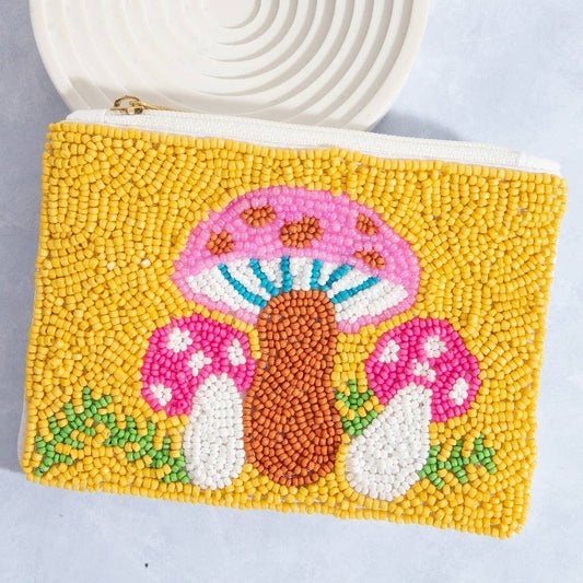 Vibrant Mushrooms Seed Beaded Coin Purse