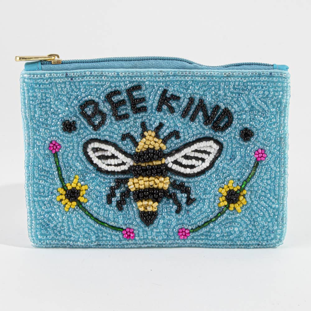 Bee Kind Slogan Beaded Coin Pouch